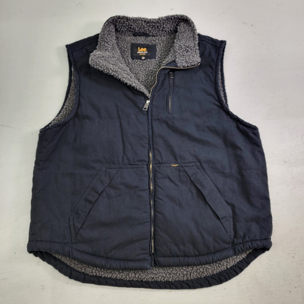 Men's Lee Premium Select Workwear Canvas Vest Sz XL Warm‎ Sherpa Lined Black EUC